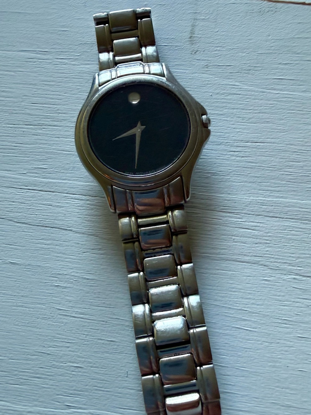 Movado Stainless Steel Wristwatch with Black Dial